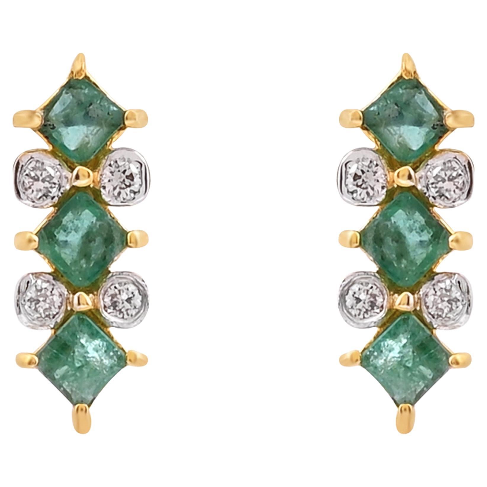 Natural emerald earring with diamond 0.12 cts in 14k gold