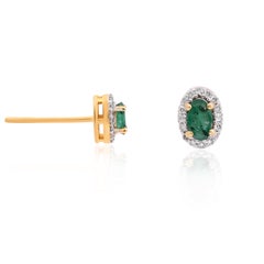 Natural 0.46cts Emerald & Diamond 0.17cts Earring in 14k Gold