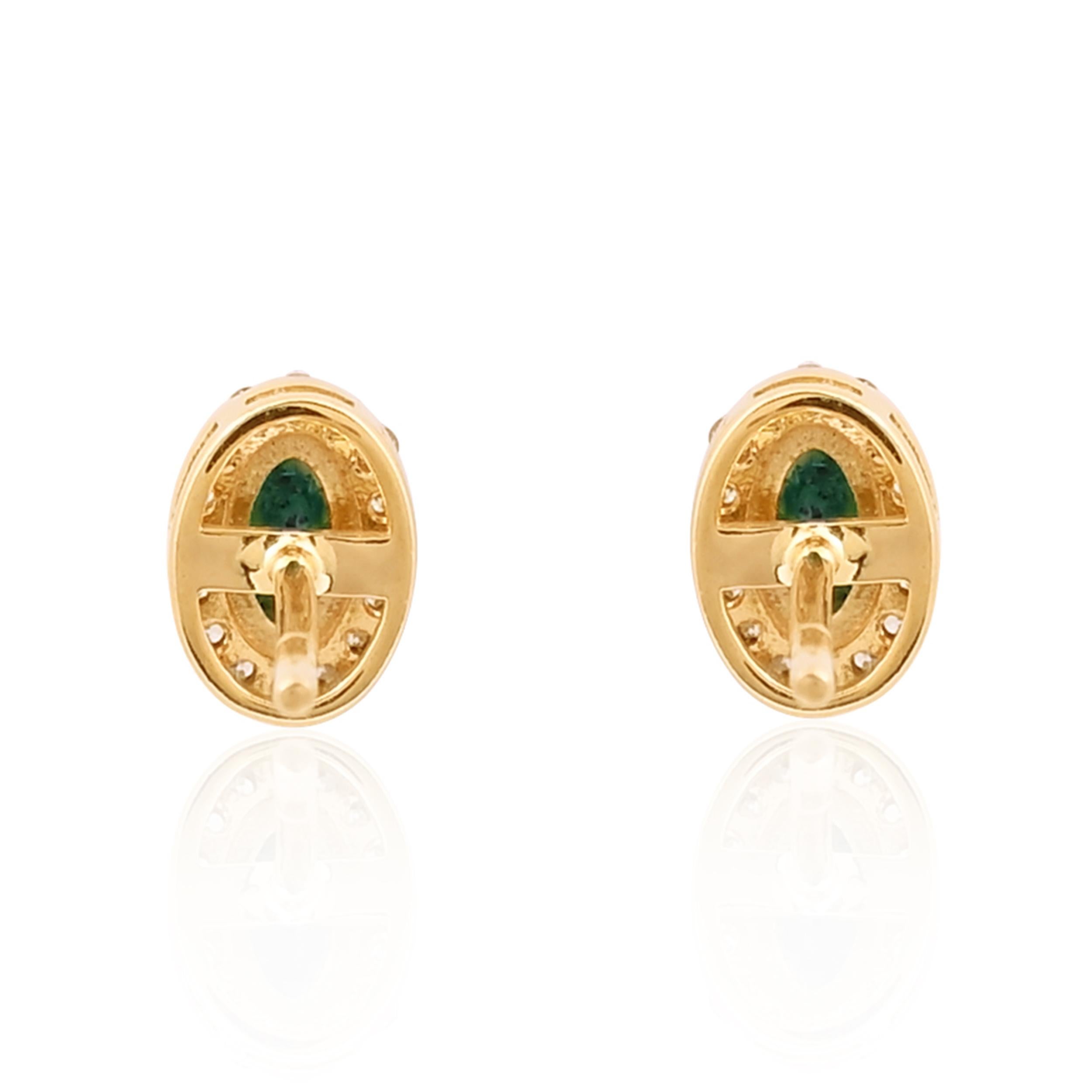 Natürlich  Smaragd-Ohrring mit Diamant 0,17 Karat in 14k Gold (Gemischter Schliff) im Angebot