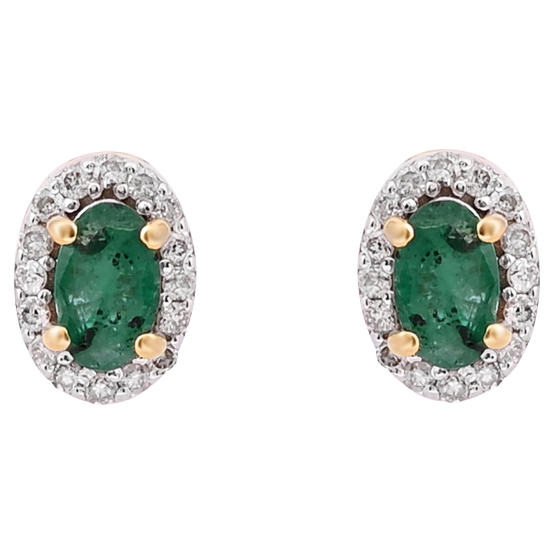 Natural  emerald earring with diamond 0.17 cts in 14k gold