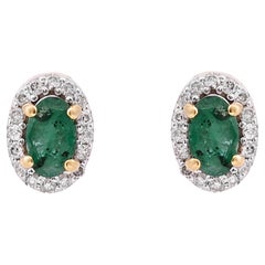 Natural  emerald earring with diamond 0.17 cts in 14k gold