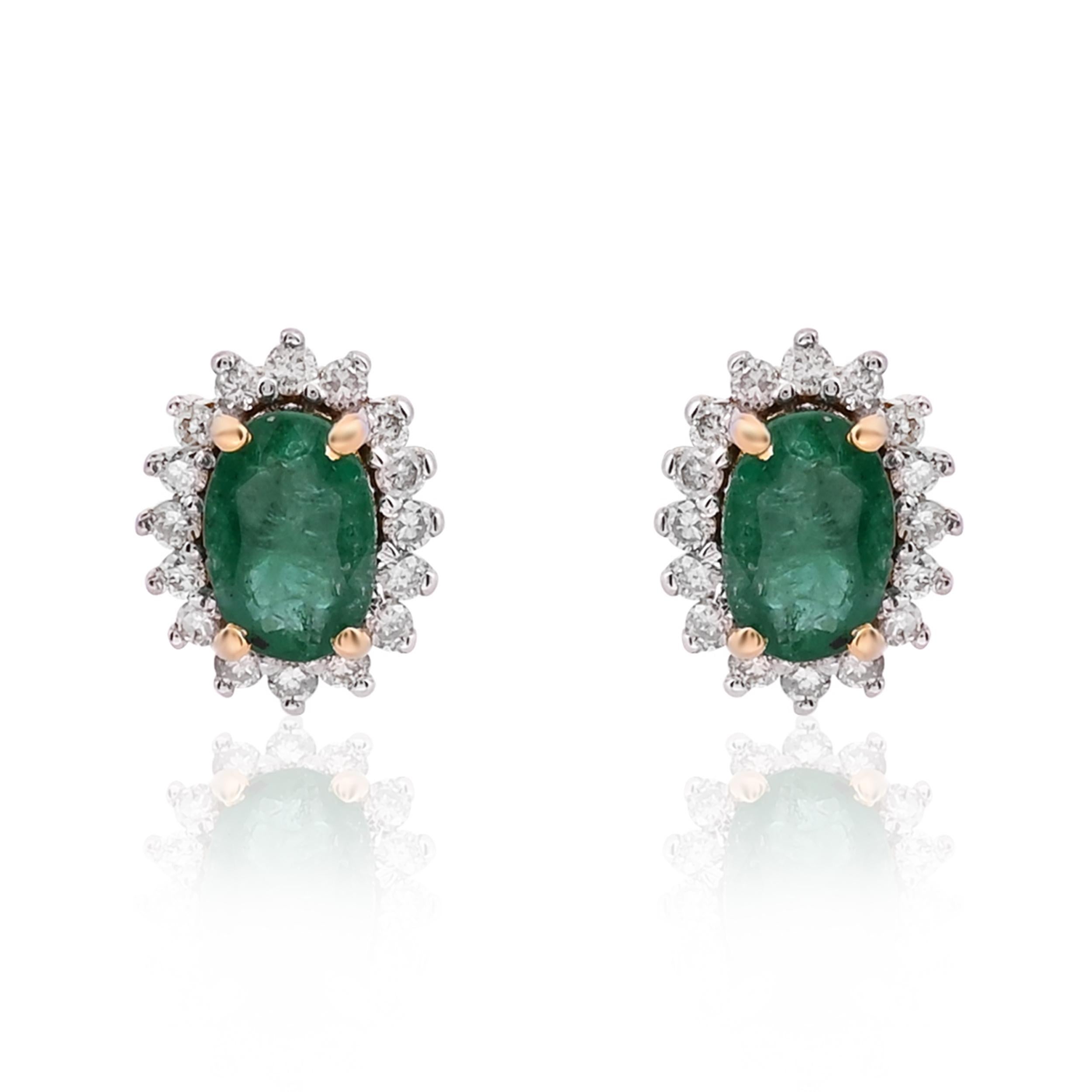 Natürlicher Smaragd-Ohrring mit Diamant 0,25 Karat in 18 Karat Gold Damen im Angebot