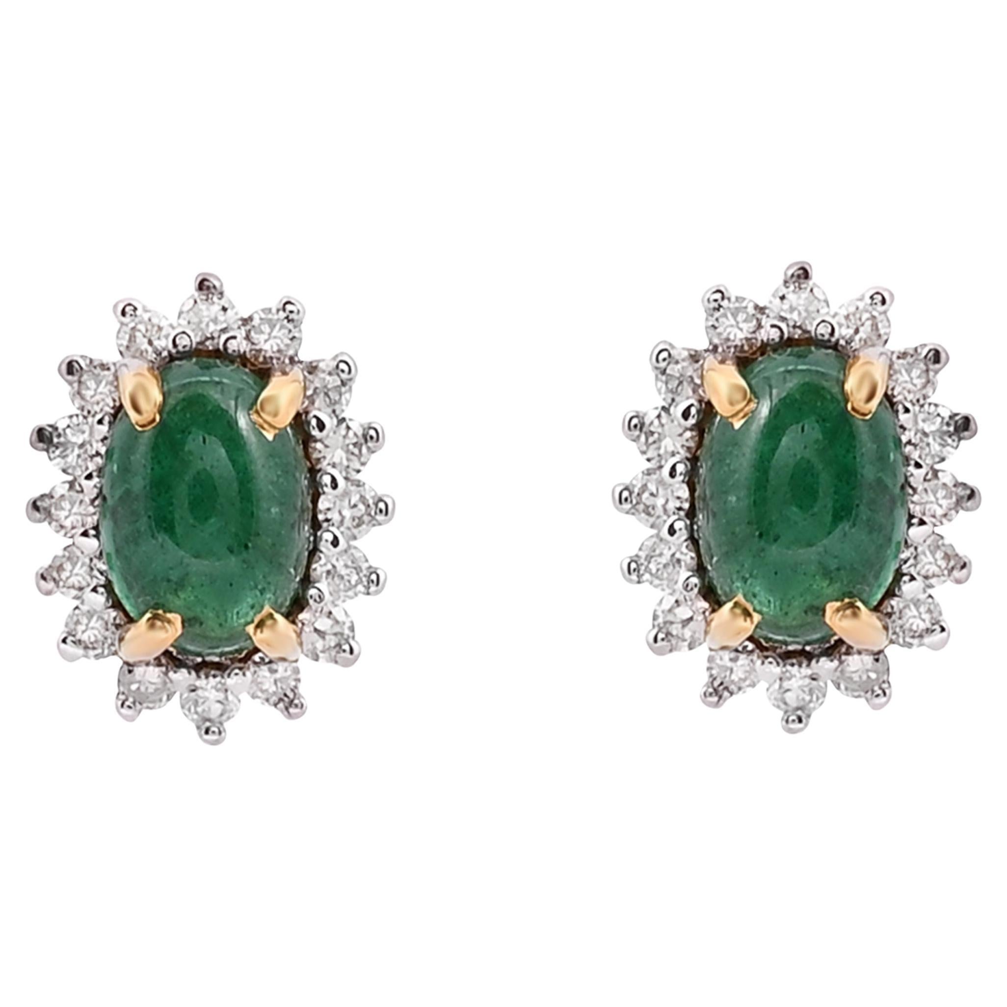 Natural emerald earring with diamond 0.25 cts in 18k gold