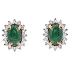 Natural emerald earring with diamond 0.25 cts in 18k gold