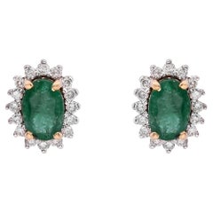 Natural emerald earring with diamond 0.25 cts in 18k gold