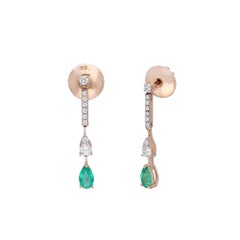 Natural 0.35cts Emerald & 0.28cts Diamond Earring in 18k Gold
