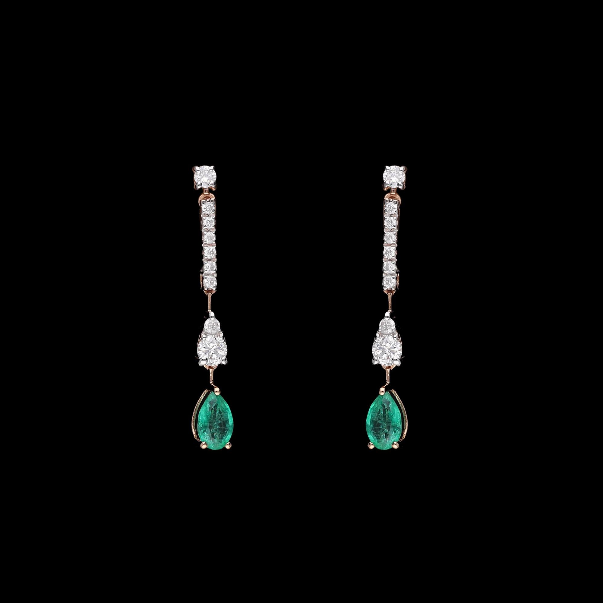 Pendiente Esmeralda natural con diamante 0,28 cts en oro de 18k Corte mixto en venta