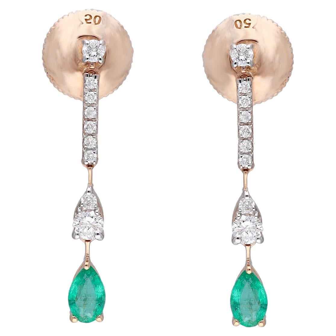 Natural Emerald earring with diamond 0.28 cts in 18k gold