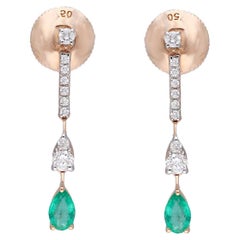 Natural Emerald earring with diamond 0.28 cts in 18k gold