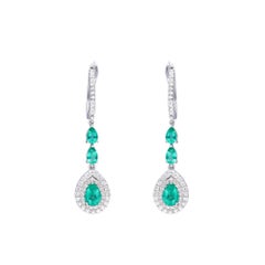 18k Gold Emerald 1.82ct & Diamond 0.73ct Dangle Earrings