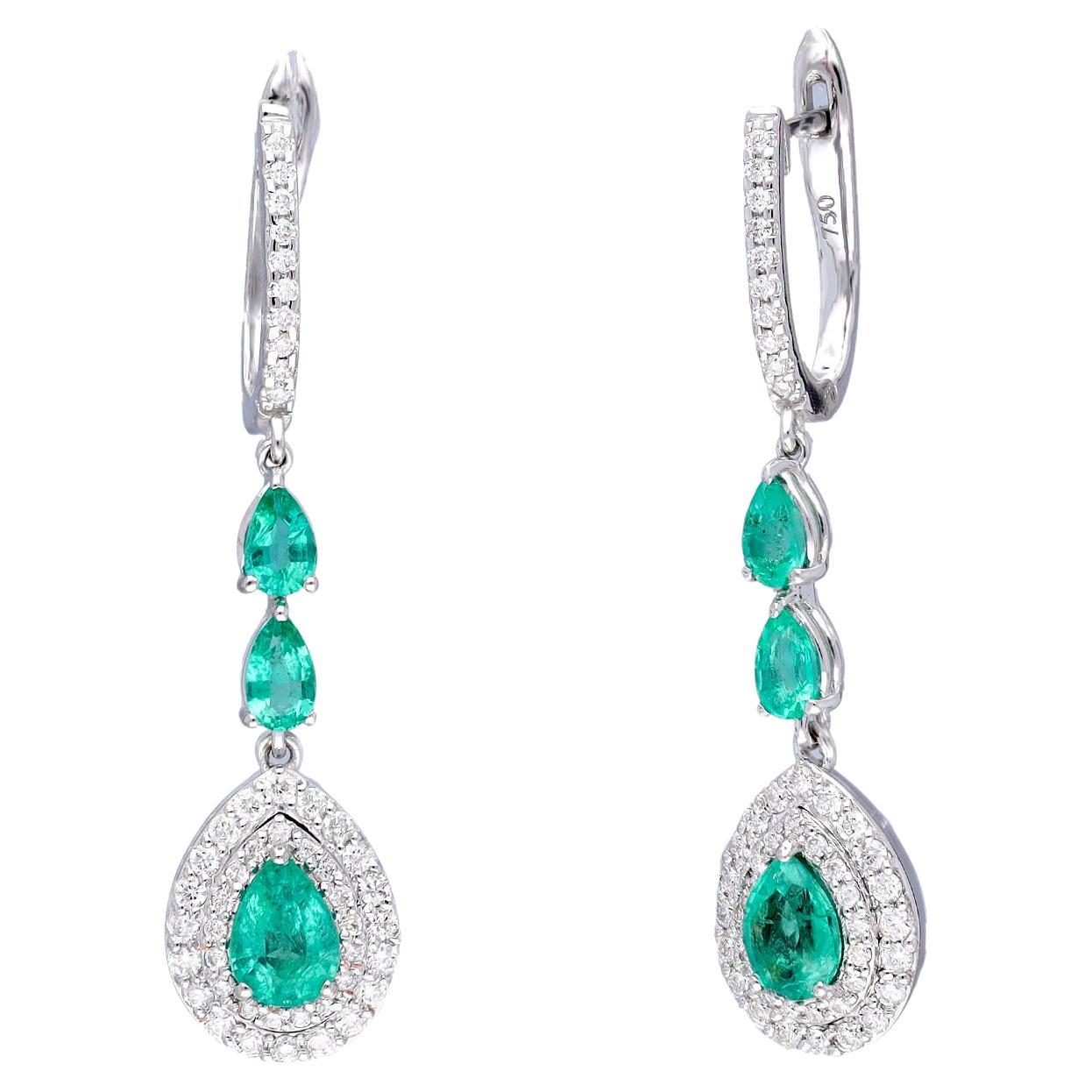 Natural Emerald earring with diamond 0.73 cts in 18k gold