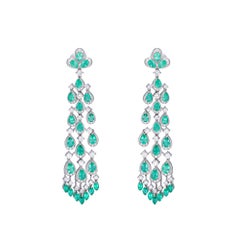 18k Gold Emerald 5.67ct & Diamond 2.49ct Dangle Earrings