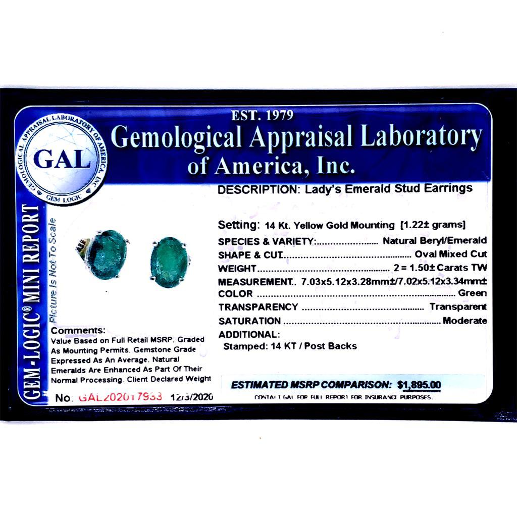 Natürliche Smaragd-Ohrringe 14k Gelbgold 1,5 TCW zertifiziert im Angebot 7