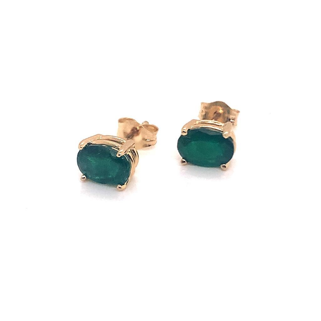 Oval Cut Natural Emerald Earrings 14k Yellow Gold 1.5 TCW Certified For Sale