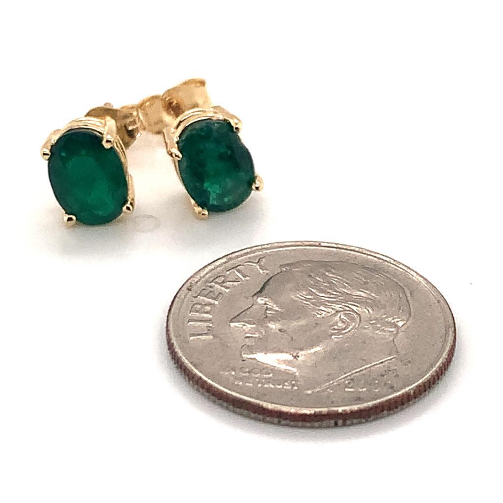 Natural Emerald Earrings 14k Yellow Gold 1.5 TCW Certified In New Condition For Sale In Brooklyn, NY