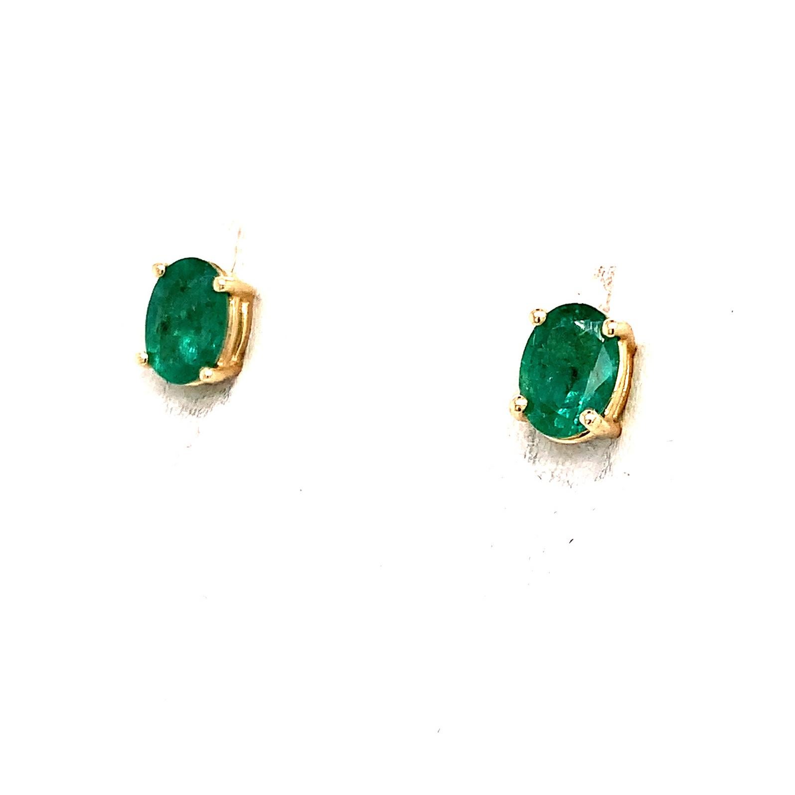 Women's Natural Emerald Earrings 14k Yellow Gold 1.5 TCW Certified For Sale