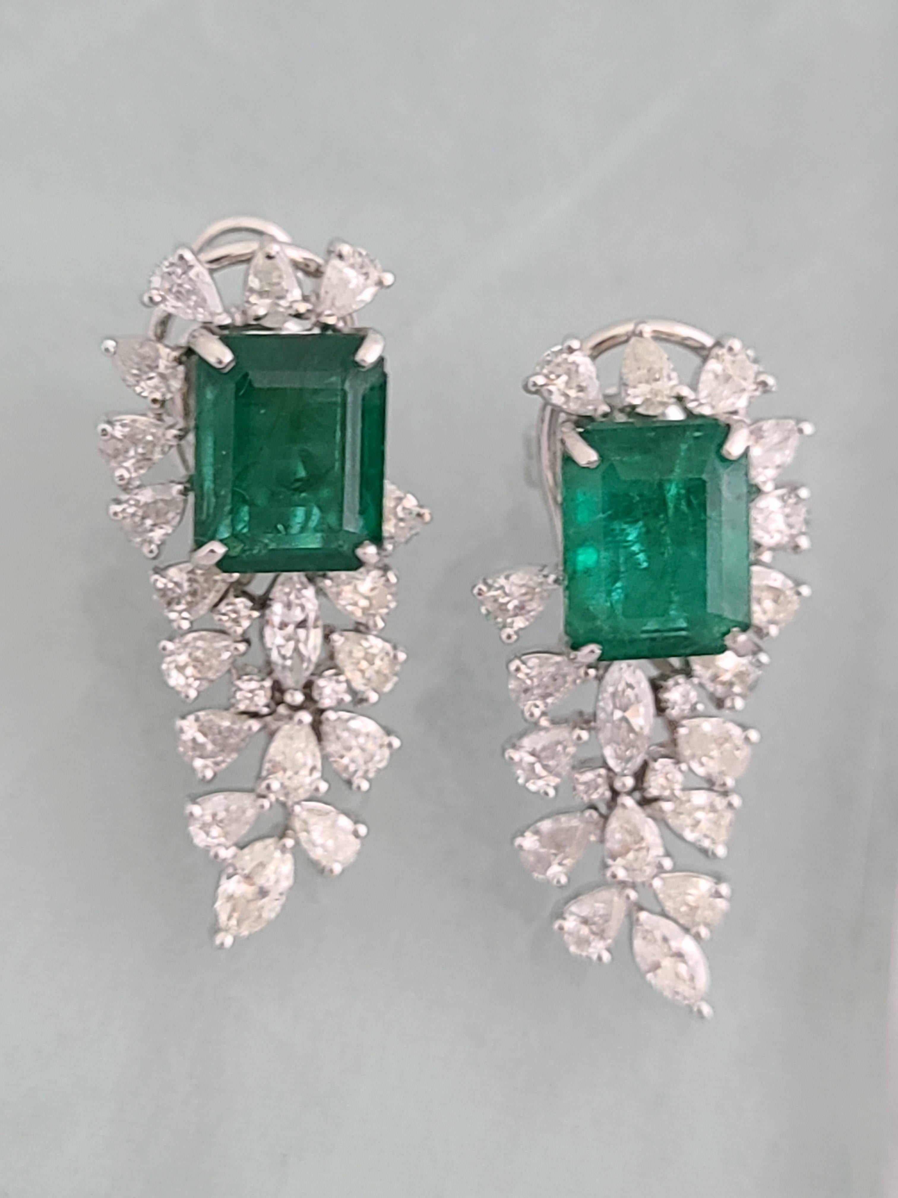 Natural Emerald Earrings Set in 18 Karat Gold with Diamonds 1