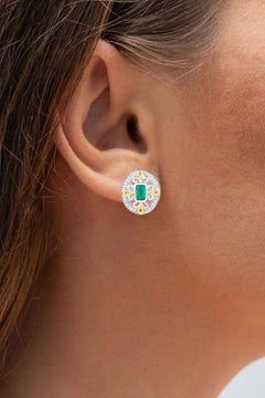 Natural Emerald Earrings With Diamonds 0.66 Carats Sterling Silver