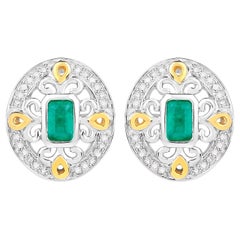 Natural Emerald Earrings With Diamonds 0.66 Carats Sterling Silver