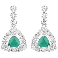 Natural Emerald Earrings With Diamonds 1.34 Carats 14K White Gold