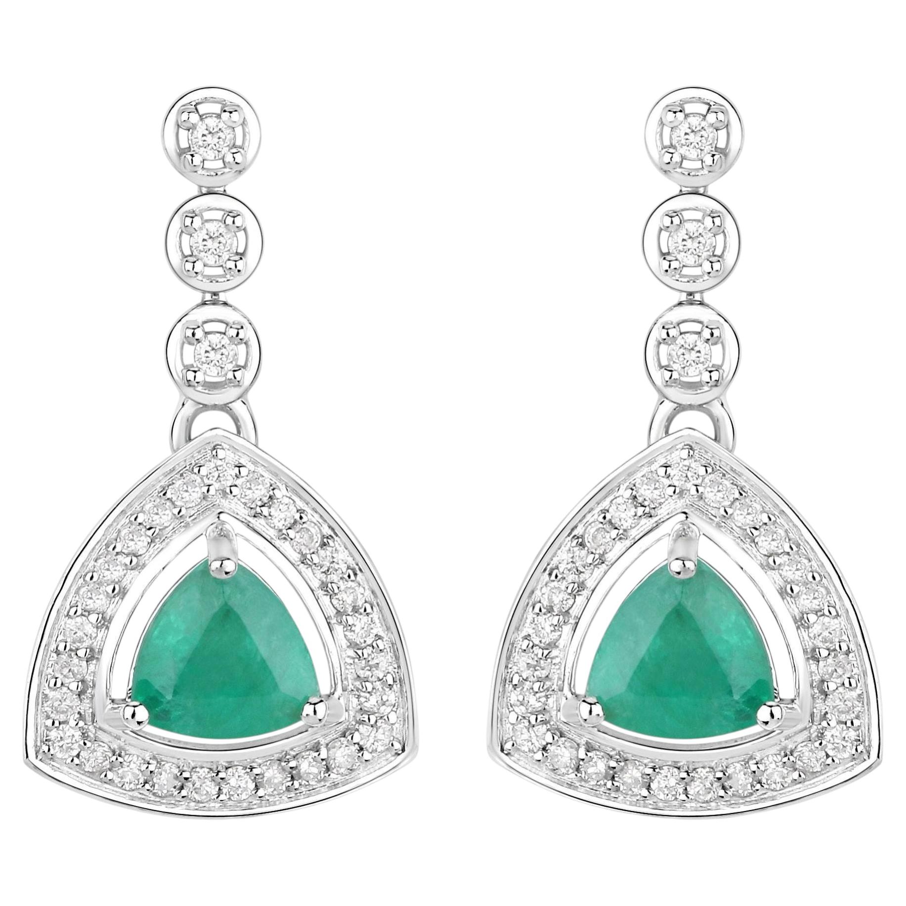 Natural Emerald Earrings With Diamonds 1.34 Carats 14K White Gold