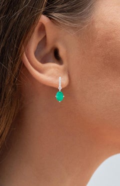 Natural Emerald Earrings With Diamonds 1.46 Carats 10K White Gold