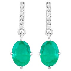 Natural Emerald Earrings With Diamonds 1.46 Carats 10K White Gold