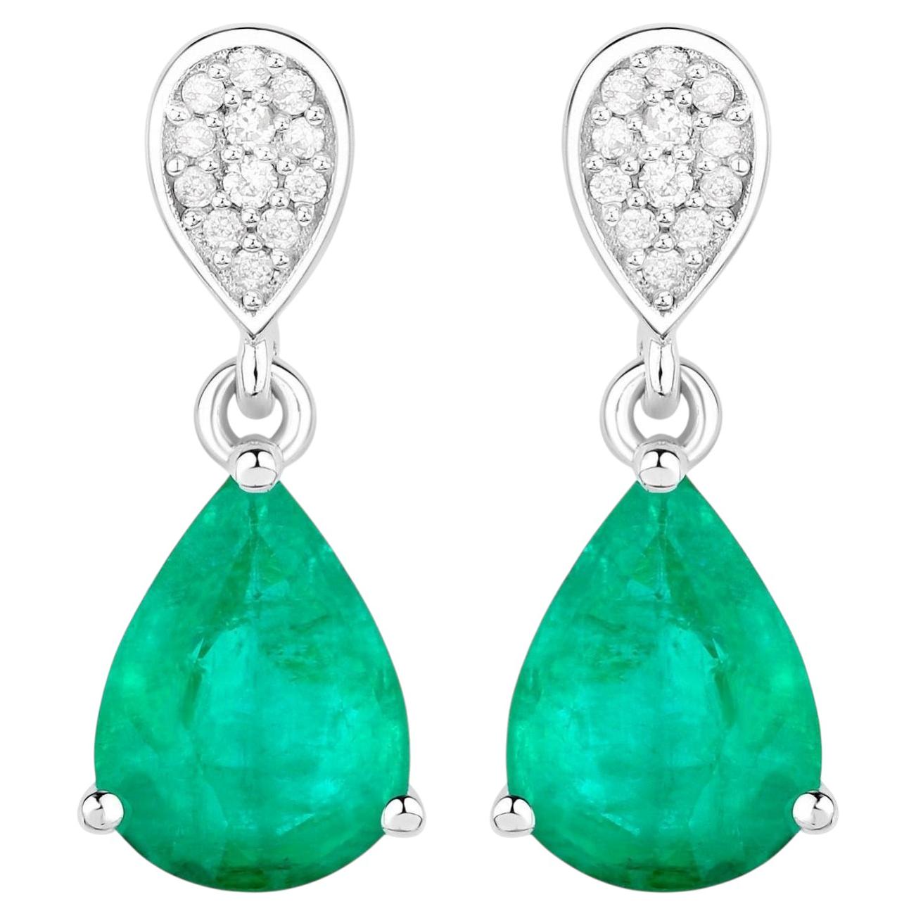 Natural Emerald Earrings With Diamonds 2.24 Carats 14K White Gold