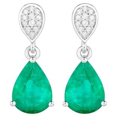 Natural Emerald Earrings With Diamonds 2.24 Carats 14K White Gold