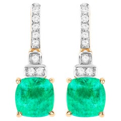 Natural Emerald Earrings With Diamonds 2.68 Carats 14K Yellow Gold