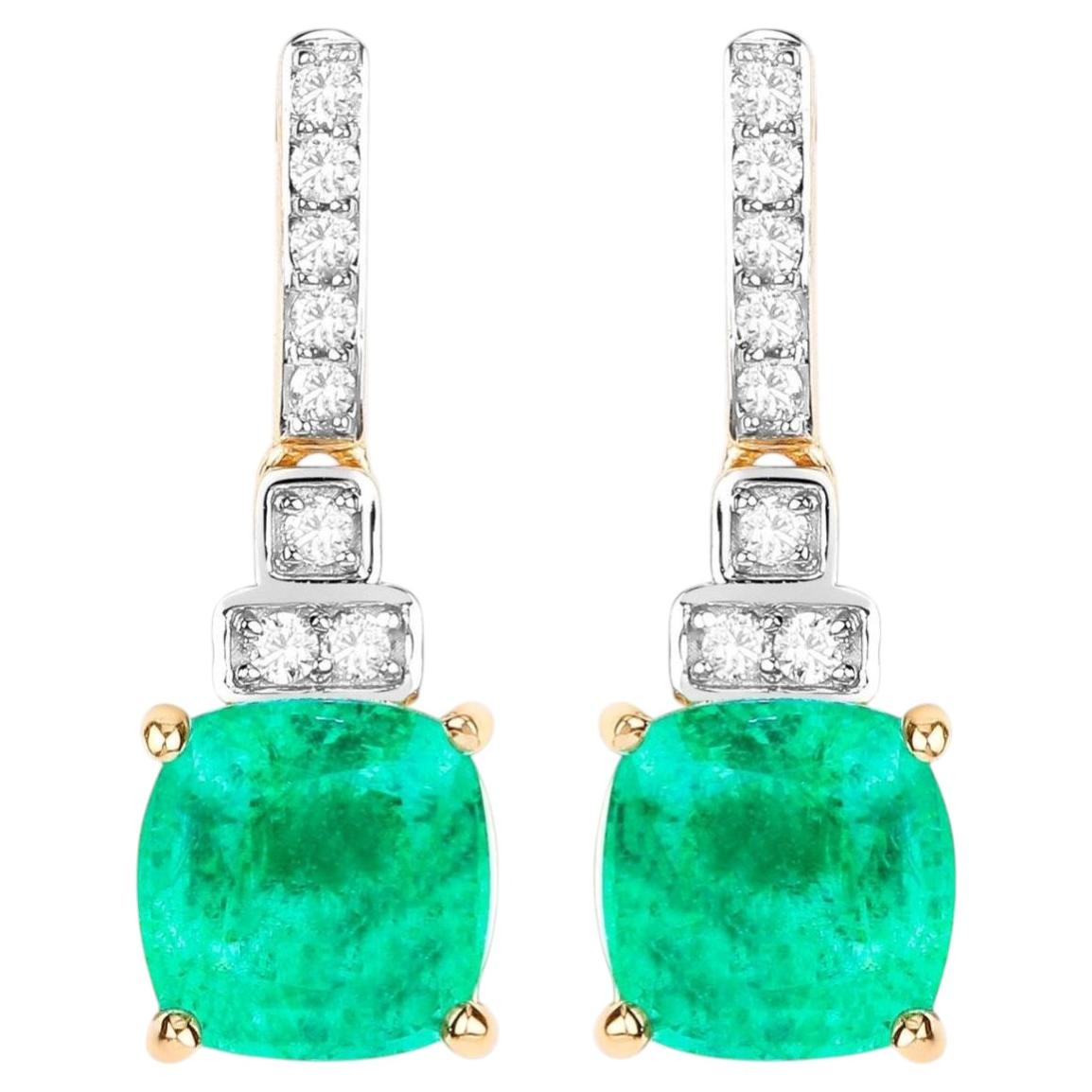 Natural Emerald Earrings With Diamonds 2.68 Carats 14K Yellow Gold