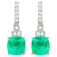 Natural Emerald Earrings With Diamonds 2.68 Carats 14K Yellow Gold
