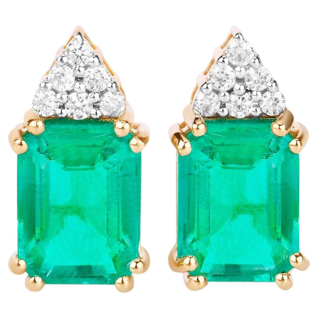 Natural Emerald Earrings With Diamonds 2.84 Carats 14K Yellow Gold