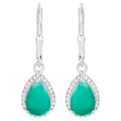 Natural Emerald Earrings With Diamonds 3.02 Carats Sterling Silver