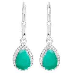 Natural Emerald Earrings With Diamonds 3.02 Carats Sterling Silver