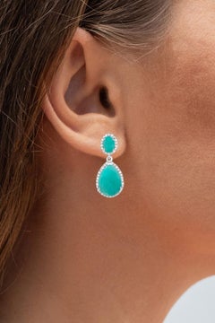 Natural Emerald Earrings With Diamonds 9.58 Carats Sterling Silver