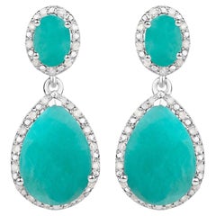 Natural Emerald Earrings With Diamonds 9.58 Carats Sterling Silver