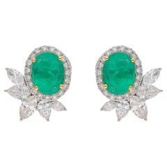 Natural Emerald Earrings with Diamonds and 18k Gold