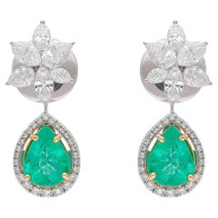 Natural Emerald Earrings with Diamonds in 18k Gold