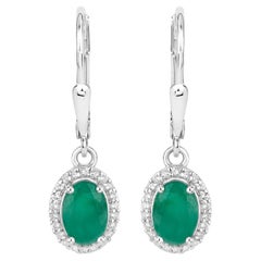 Natural Emerald Earrings With White Topaz 1.68 Carats Sterling Silver