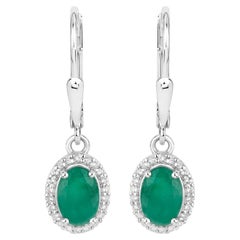 Natural Emerald Earrings With White Topaz 1.68 Carats Sterling Silver