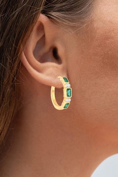 Natural Emerald Earrings With White Topaz 2.34 Carats Gold Plated Silver