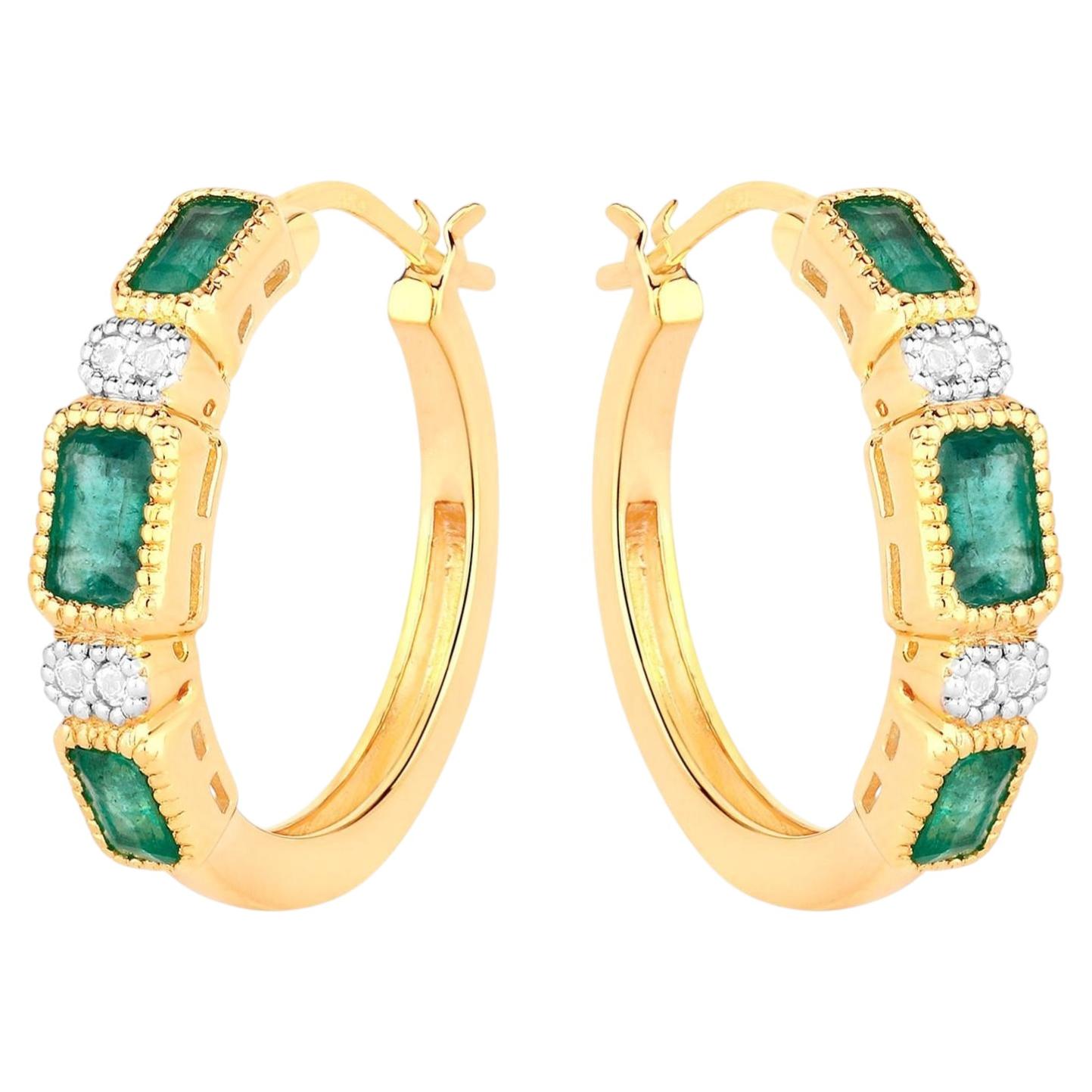 Pendientes Esmeralda Natural Con Topacio Blanco 2,34 Quilates Plata Chapada en Oro