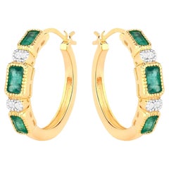 Natural Emerald Earrings With White Topaz 2.34 Carats Gold Plated Silver