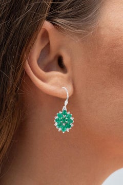Natural Emerald Earrings With White Zircon 3 Carats Sterling Silver