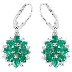 Natural Emerald Earrings With White Zircon 3 Carats Sterling Silver