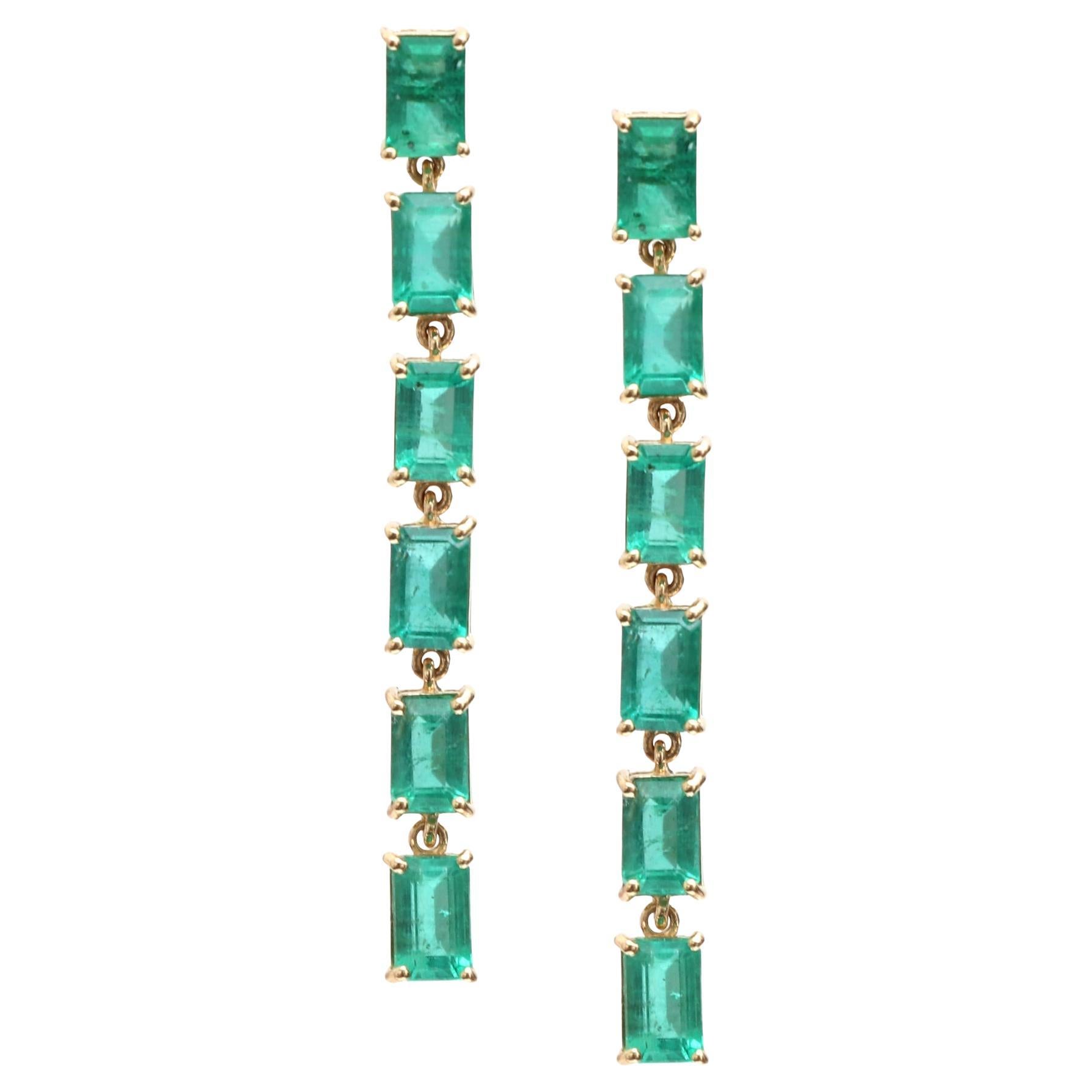 Natural Emerald Emerald Cut Link Earrings in 18K Gold