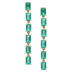Natural Emerald Emerald Cut Link Earrings in 18K Gold
