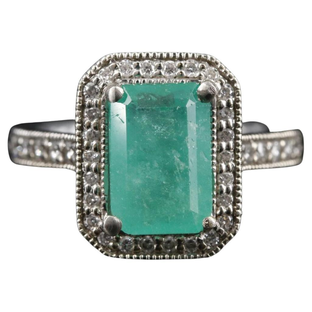 Natural Emerald Engagement Ring, Antique Emerald Wedding Ring