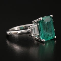 Art Deco 4 CT Certified Natural Emerald and Diamond Engagement Ring in 18K Gold